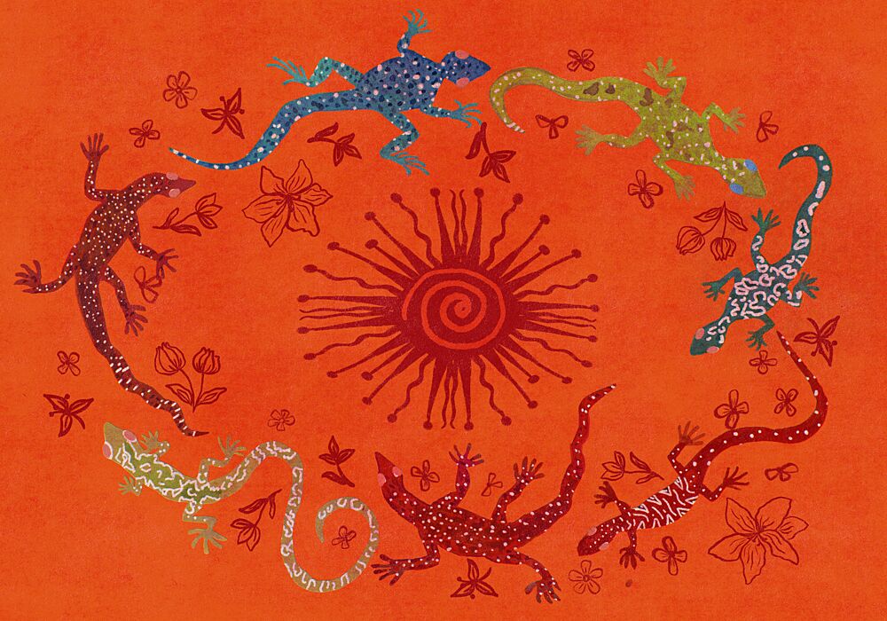 Vibrant Lizards and Sun art print by Aliya Putrus for $57.95 CAD