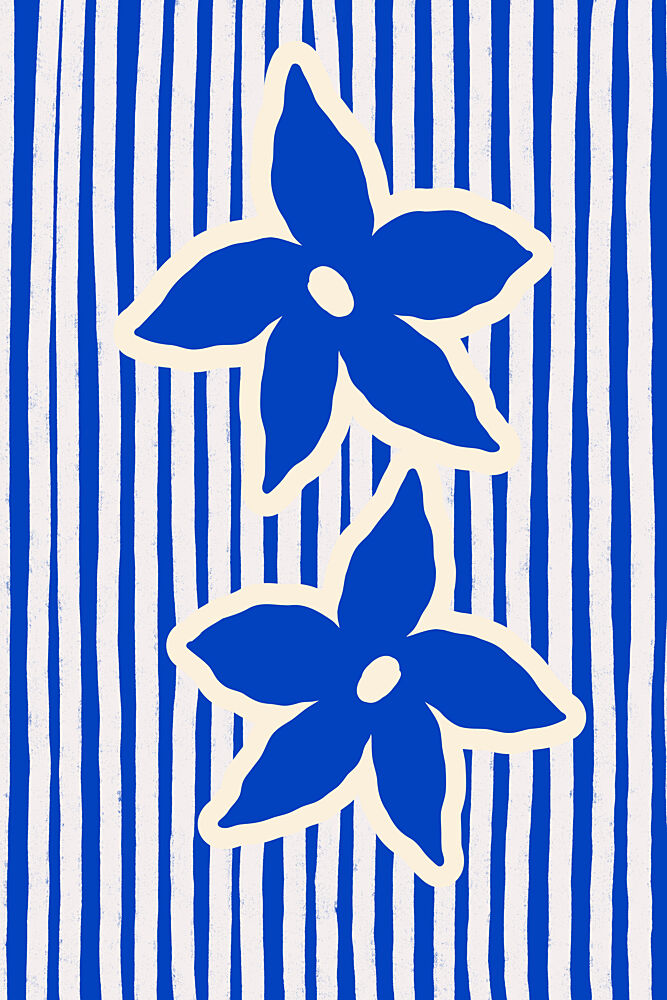 Vibrant Blue Floral Stripes art print by Treechild for $57.95 CAD