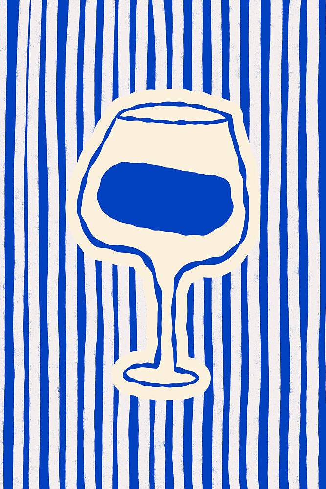 Blue Striped Wine Glass art print by Treechild for $57.95 CAD