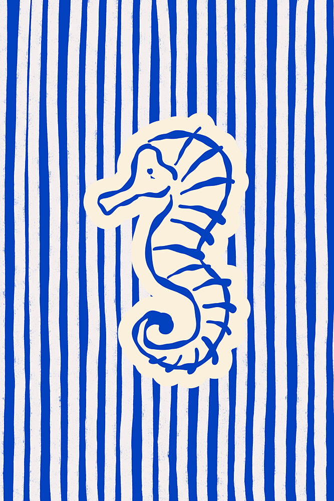 Blue Striped Seahorse art print by Treechild for $57.95 CAD