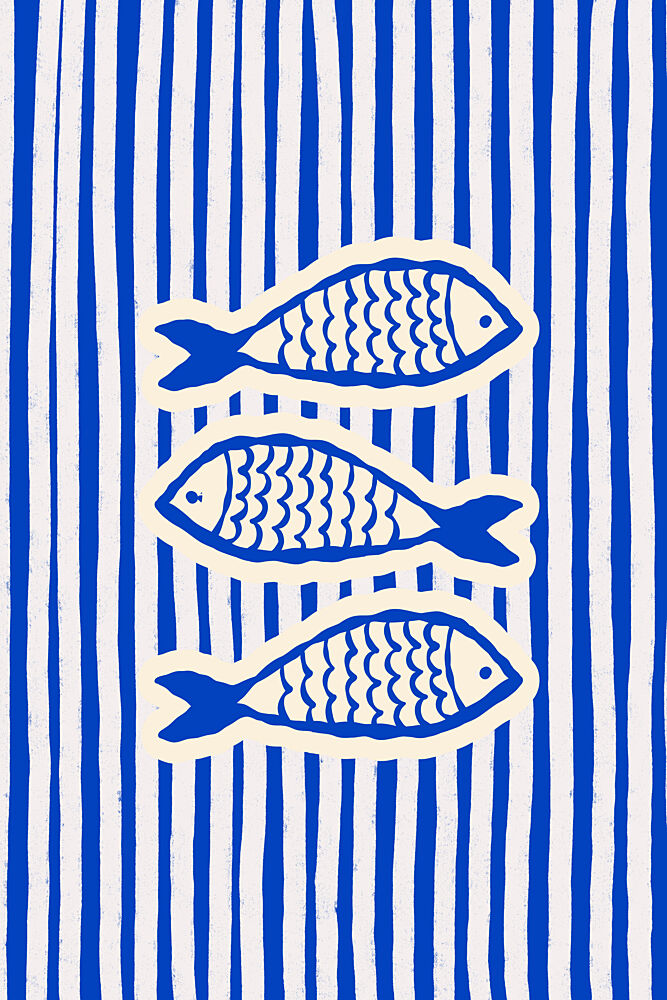 Three Blue Fish art print by Treechild for $57.95 CAD