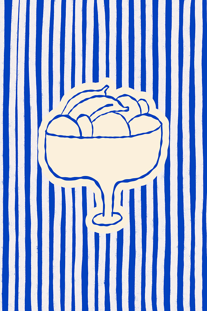 Blue Striped Fruit Bowl art print by Treechild for $57.95 CAD