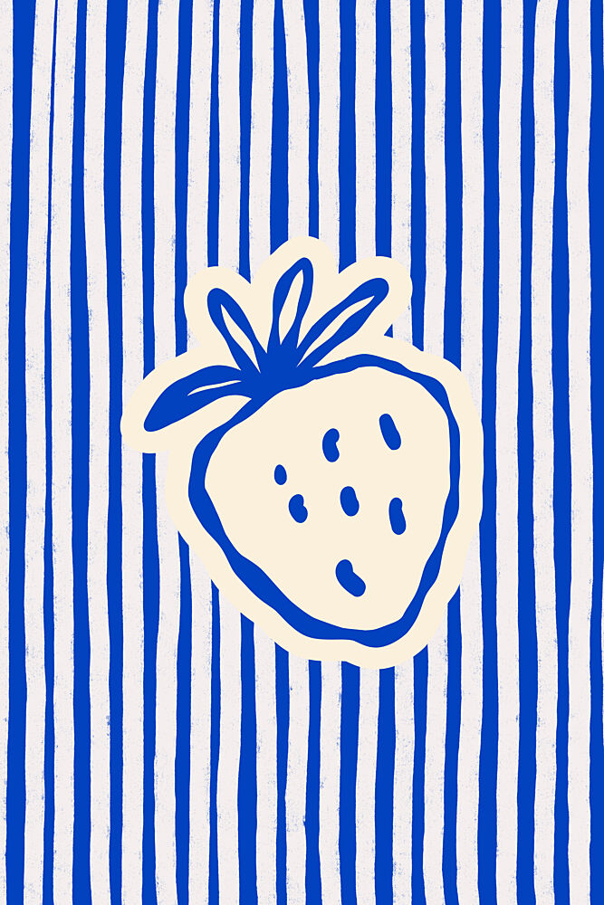 Blue Striped Strawberry art print by Treechild for $57.95 CAD