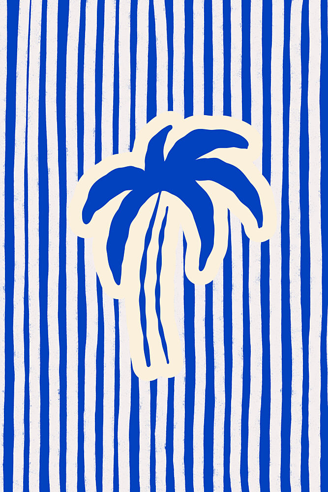 Blue Striped Palm Tree art print by Treechild for $57.95 CAD