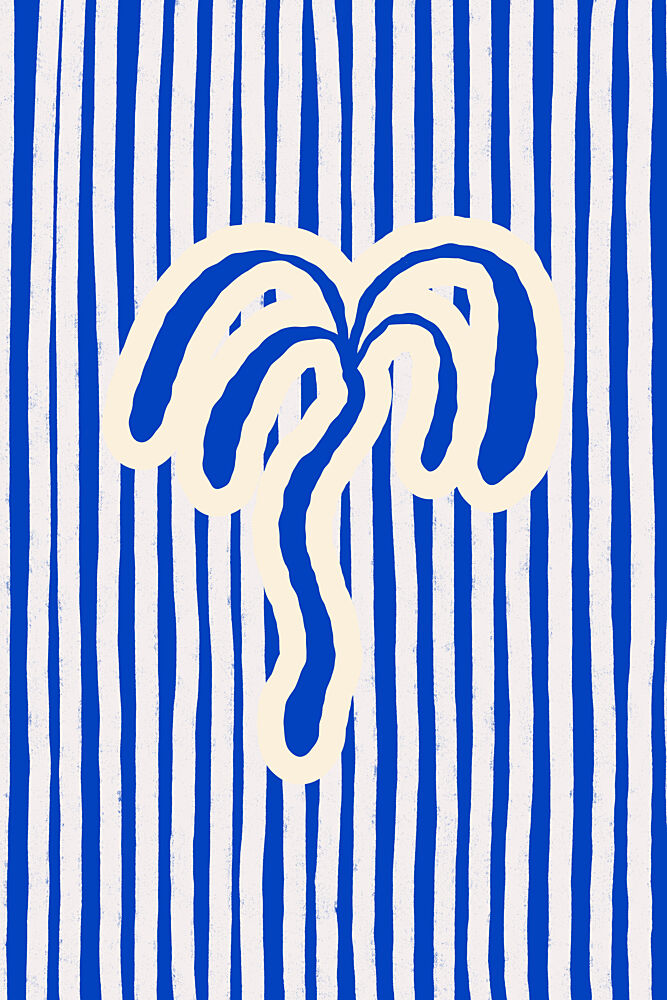 Blue Striped Palm Tree art print by Treechild for $57.95 CAD
