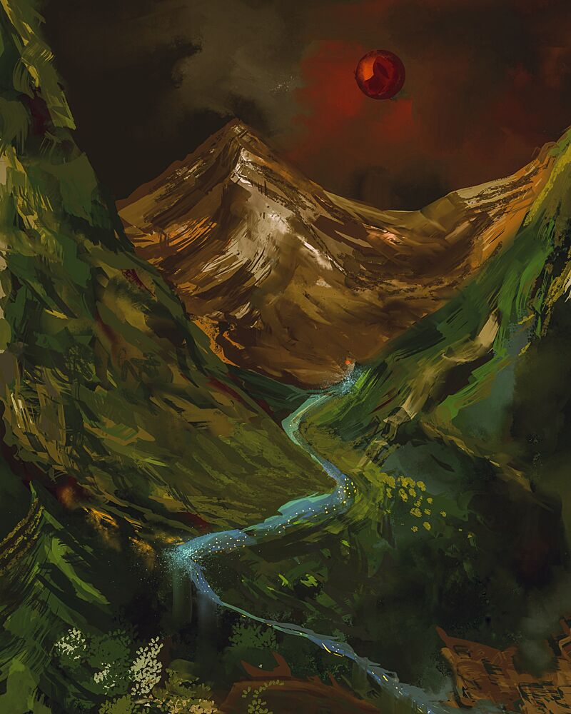 Dramatic Red Moon Valley art print by Josie George for $57.95 CAD