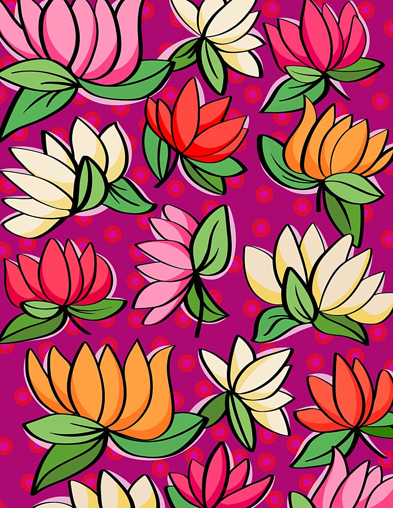 Vibrant Lotus Blossom Pattern art print by Kristian Gallagher for $57.95 CAD