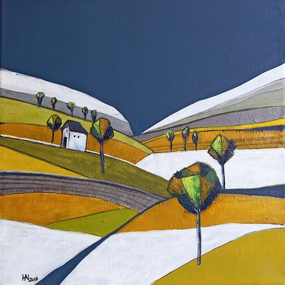 Geometric Winter Landscape art print by Aniko Hencz for $57.95 CAD