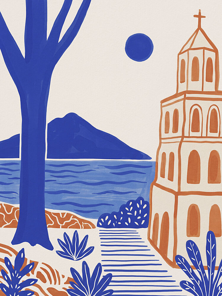 Blue Mediterranean Tower art print by Andreas Magnusson for $57.95 CAD