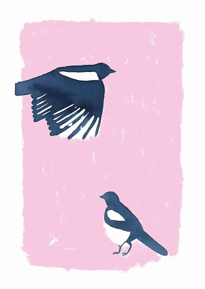 Pink Sky Magpies art print by Carola Cedell for $57.95 CAD