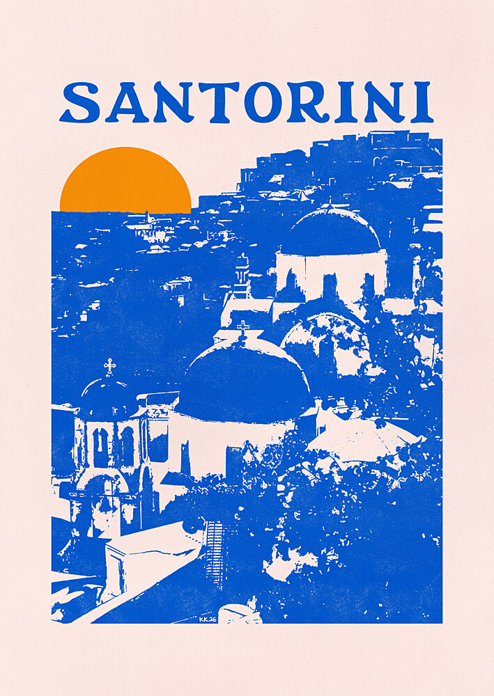 Santorini Blue Domes Sunset art print by Katariina Kosunen for $57.95 CAD