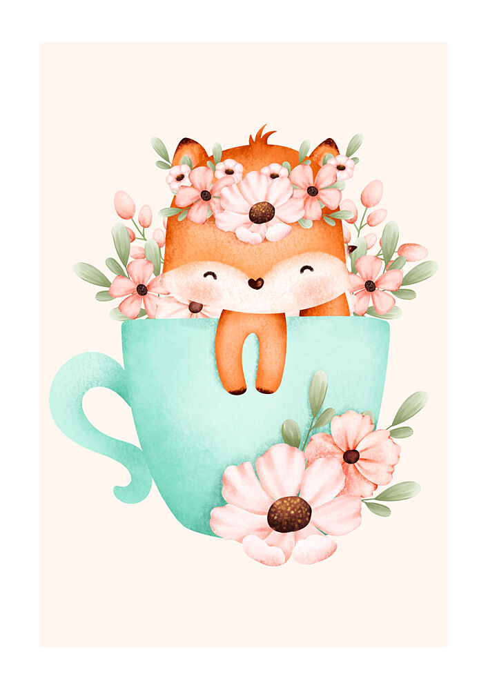 Sweet Fox Teacup Flowers art print by Saskia Michele for $57.95 CAD