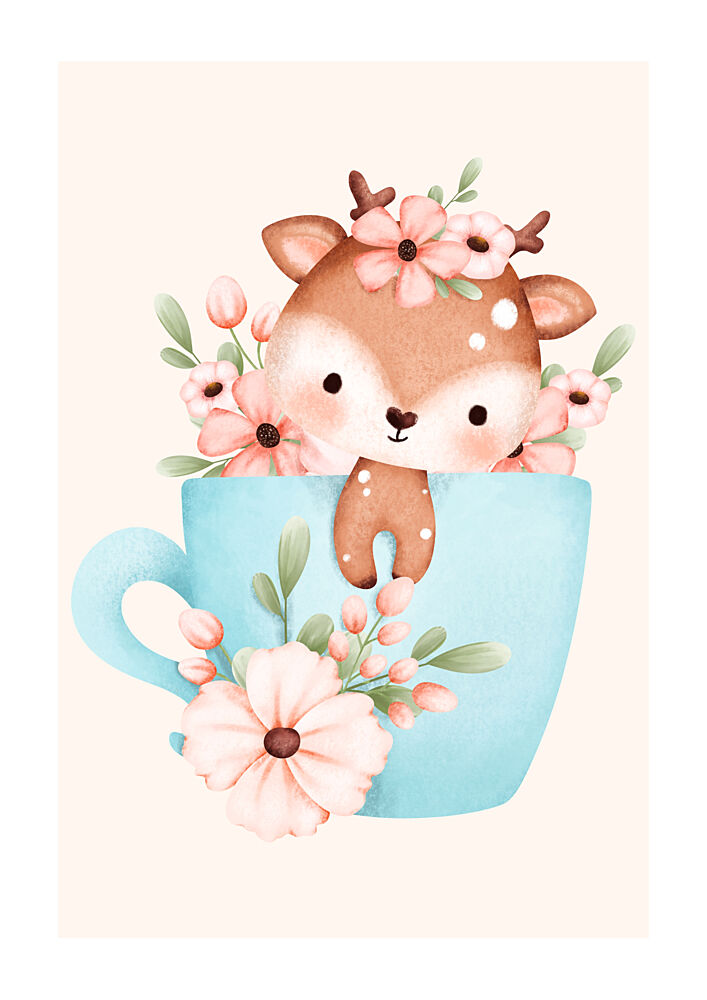 Woodland Floral Baby Deer in Cup art print by Saskia Michele for $57.95 CAD