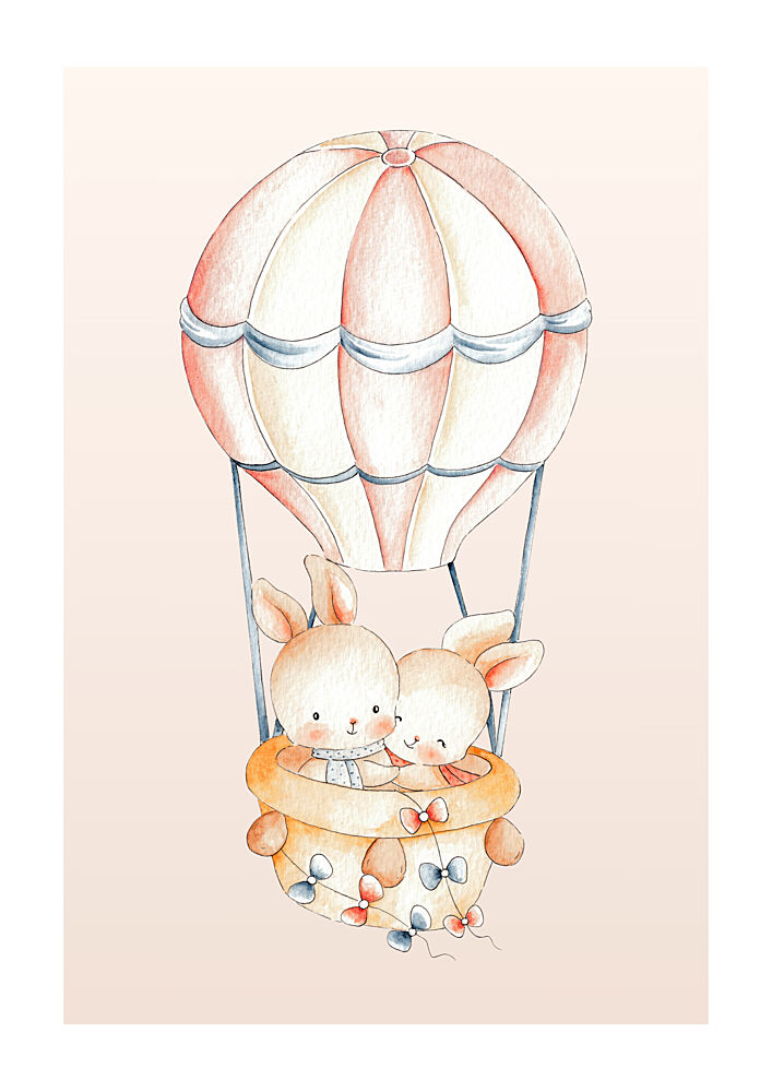Bunnies in Hot Air Balloon art print by Saskia Michele for $57.95 CAD