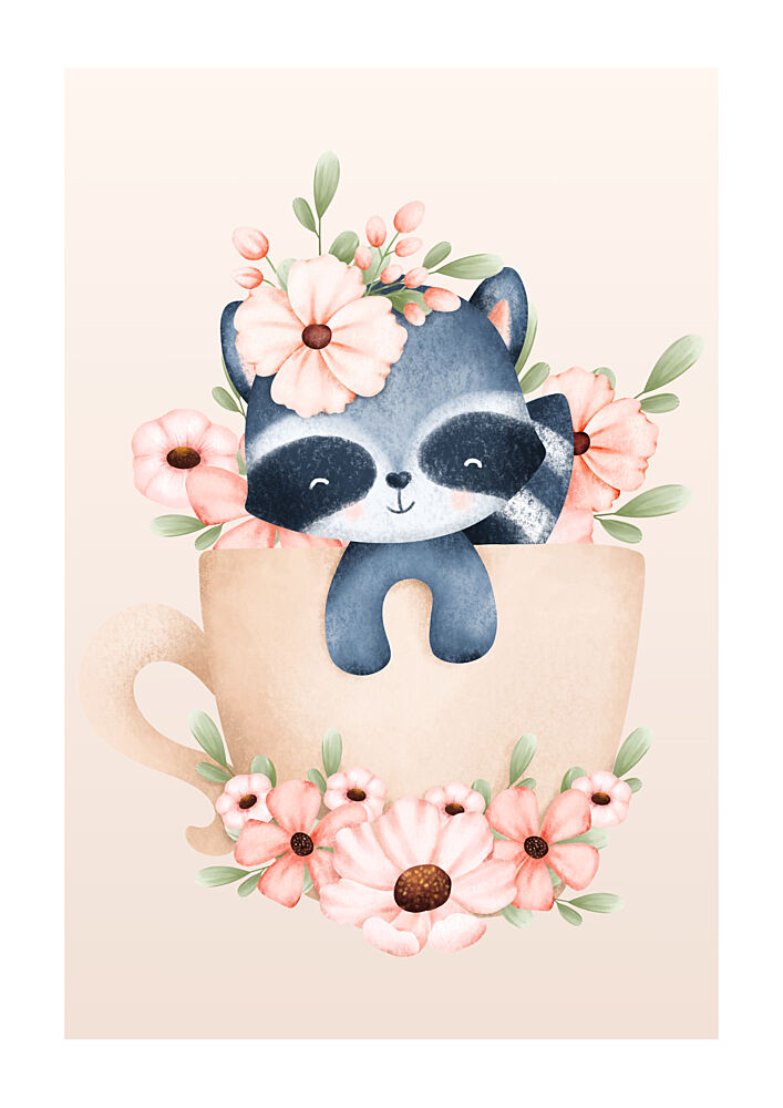 Cute Raccoon Teacup art print by Saskia Michele for $57.95 CAD