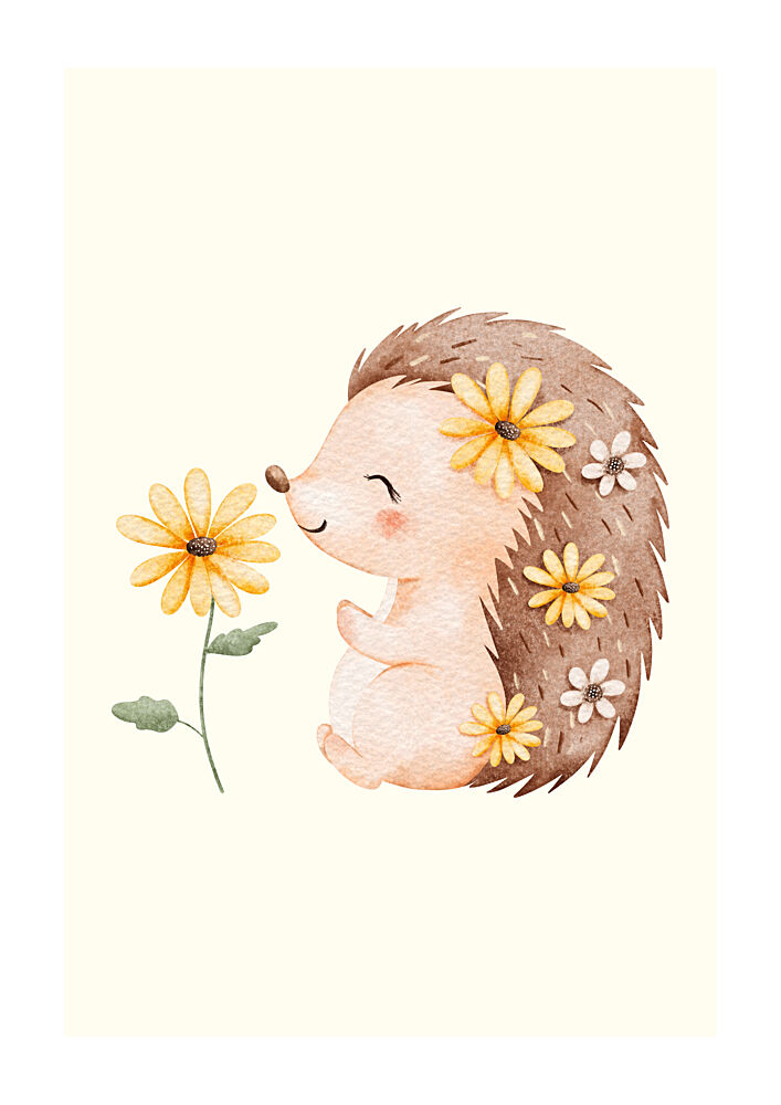 Happy Hedgehog Smelling Daisy art print by Saskia Michele for $57.95 CAD