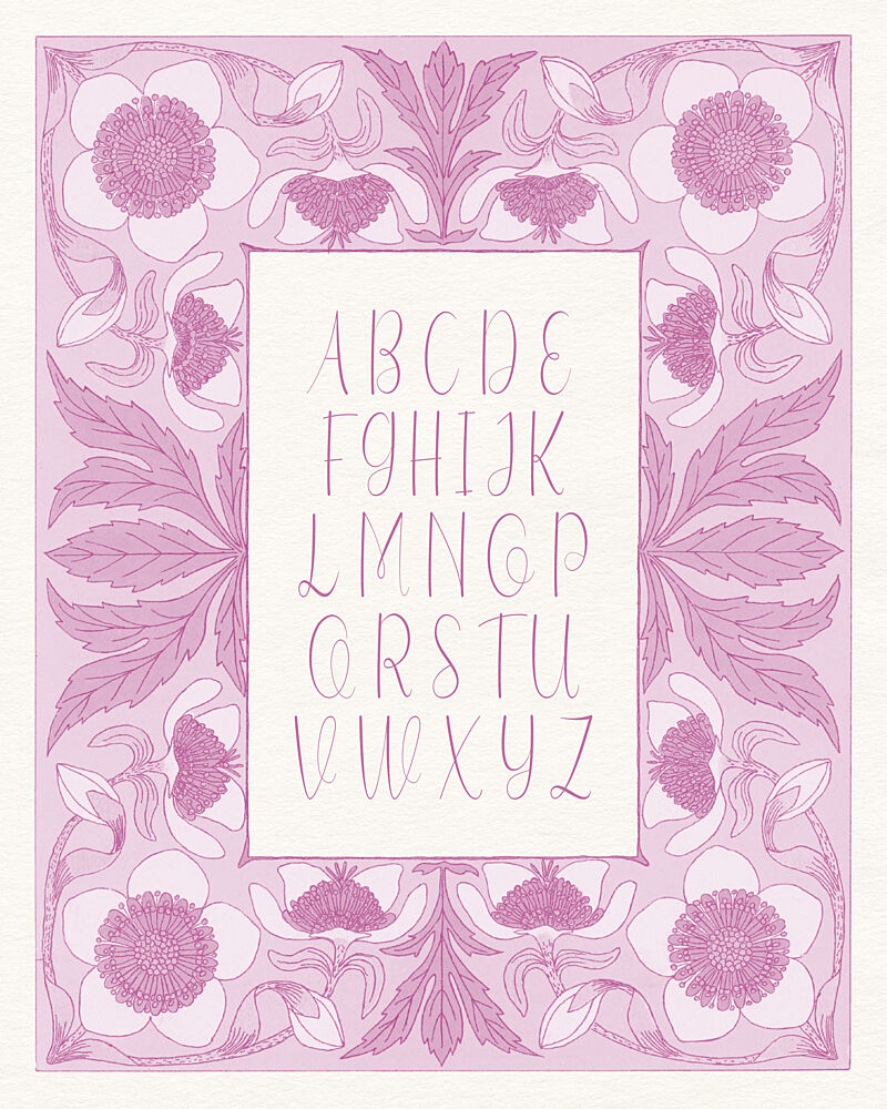 Pink Floral Alphabet art print by Wild Violets for $57.95 CAD