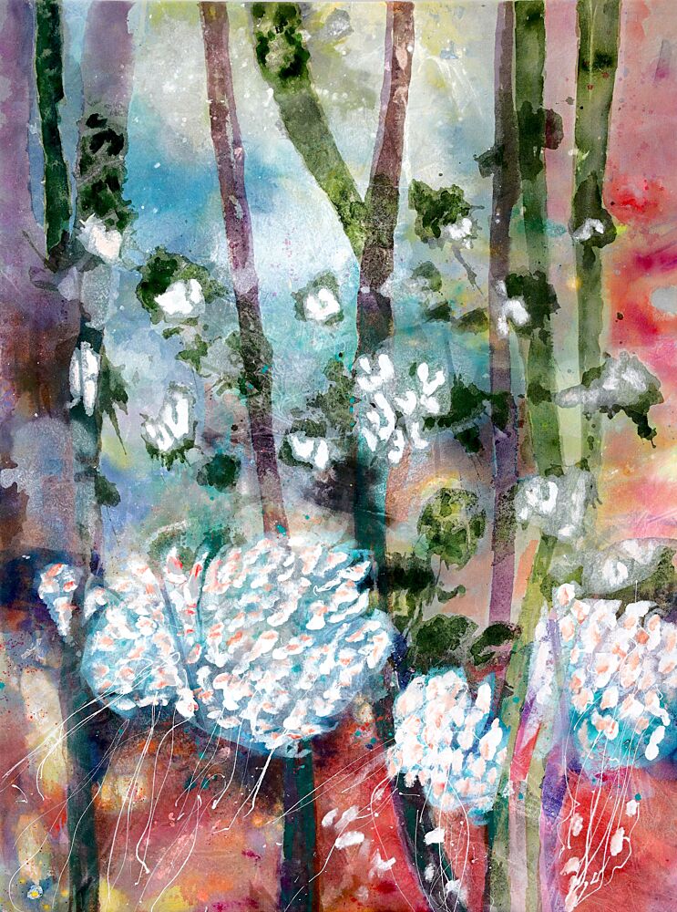 Painterly Forest Blooms art print by Poovi Art for $57.95 CAD