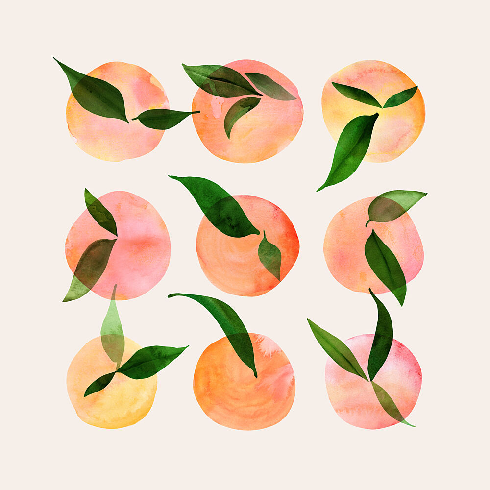 Watercolor Peaches and Leaves art print by Kristian Gallagher for $57.95 CAD