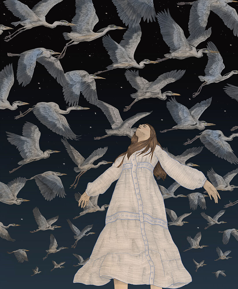 Woman Amidst Night Herons art print by E.C. Mazur for $57.95 CAD