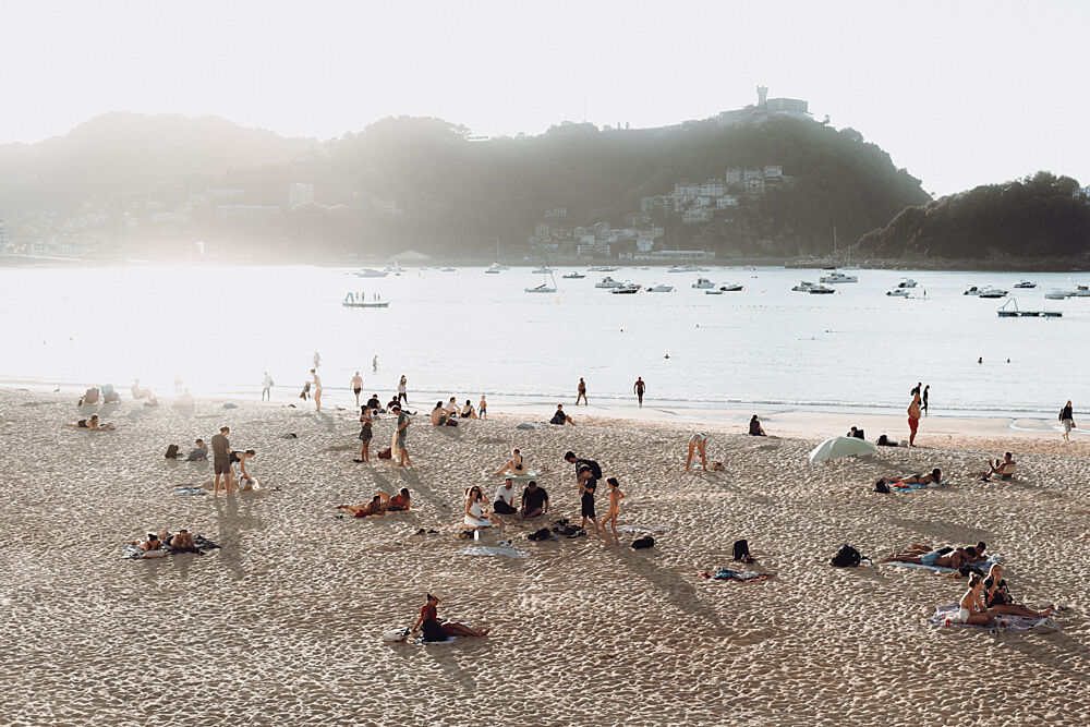 Soft Taupe and Pale Grey Beach Scene in San Sebastian, Spain art print by Aimee Giles for $57.95 CAD