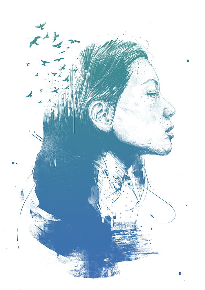 Woman Profile Flying Birds art print by Balazs Solti for $57.95 CAD
