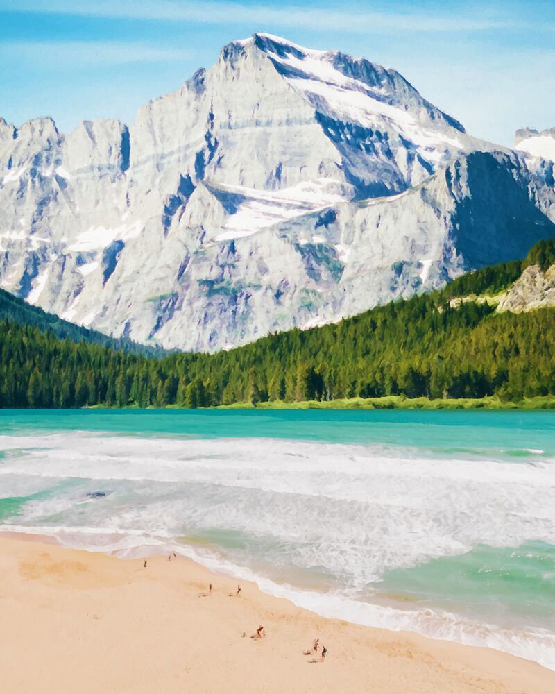 Majestic Mountain Lake Beach art print by Uma Gokhale for $57.95 CAD