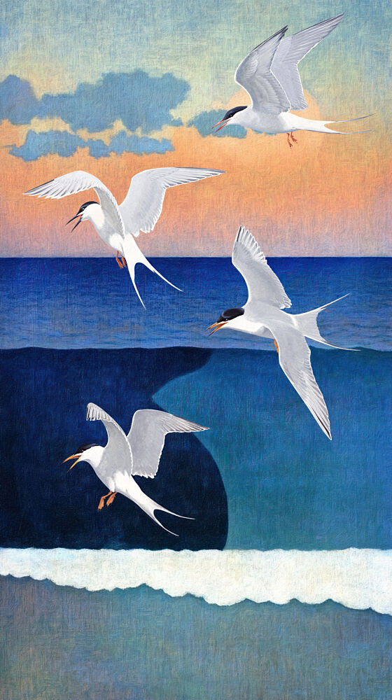 Terns over Sunset Ocean art print by Marja van den Hurk for $57.95 CAD