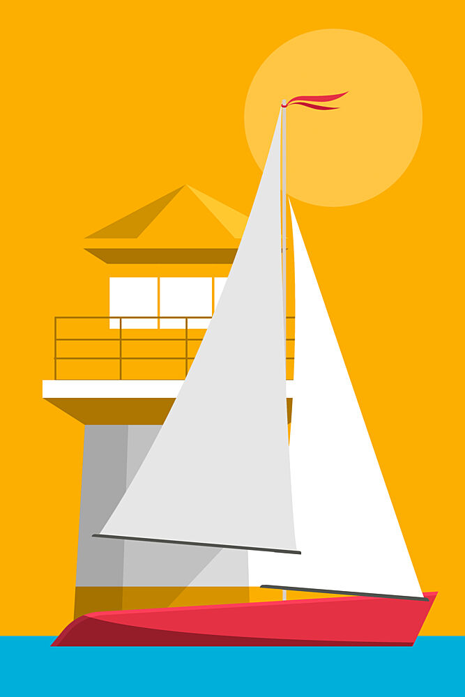 Summer Sailboat Lighthouse art print by Marja van den Hurk for $57.95 CAD