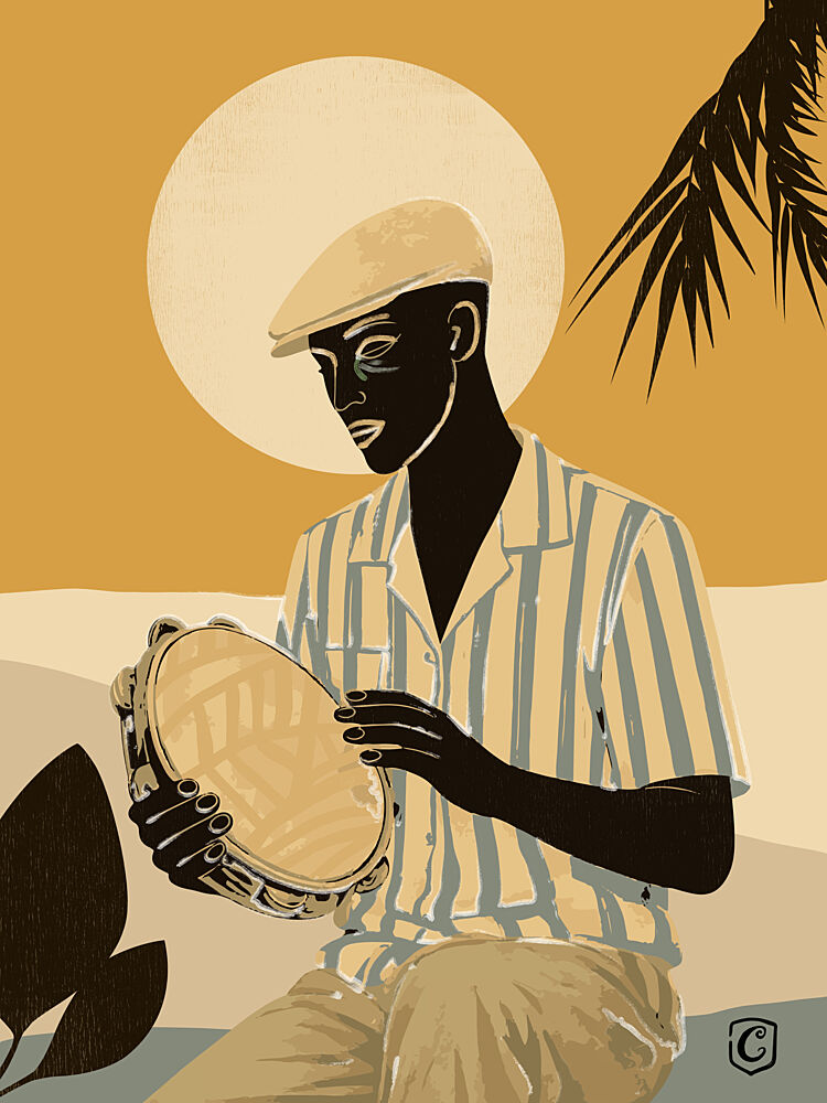Tropical Tambourine Player art print by Cannavaro for $57.95 CAD