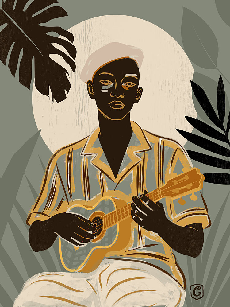 Tropical Man Playing Ukulele art print by Cannavaro for $57.95 CAD