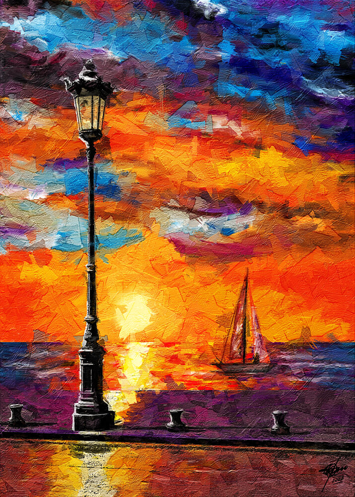 Vibrant Sunset Sailboat art print by Osvaldo Russo for $57.95 CAD