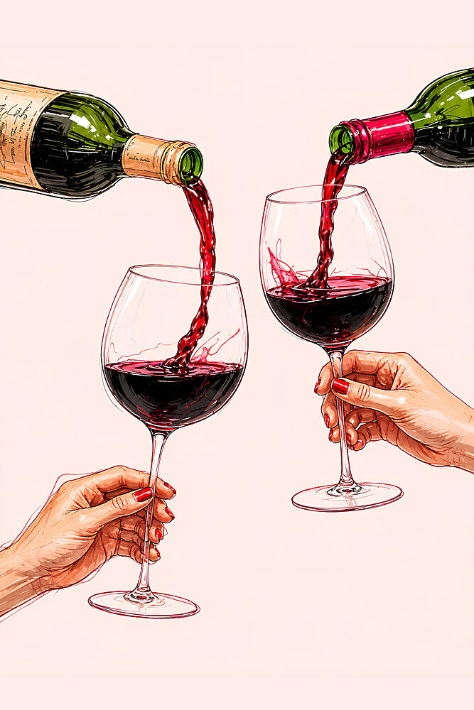 Pouring Red Wine Glasses art print by The Art Concept for $57.95 CAD