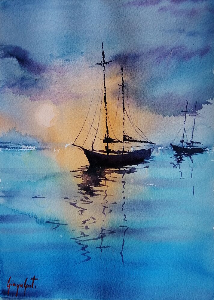 Sunset Sailboats Reflection art print by Giorgio Gosti for $57.95 CAD