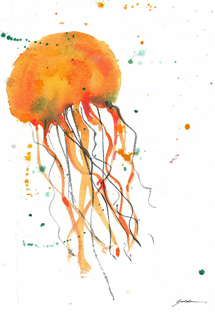 Orange Watercolor Jellyfish art print by Sheila Golden for $57.95 CAD
