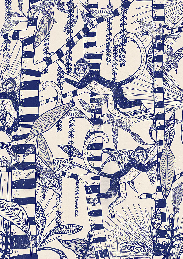 Indigo Jungle Monkeys art print by Nicholas for $57.95 CAD