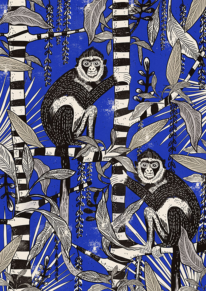 Blue Jungle Monkeys art print by Nicholas for $57.95 CAD