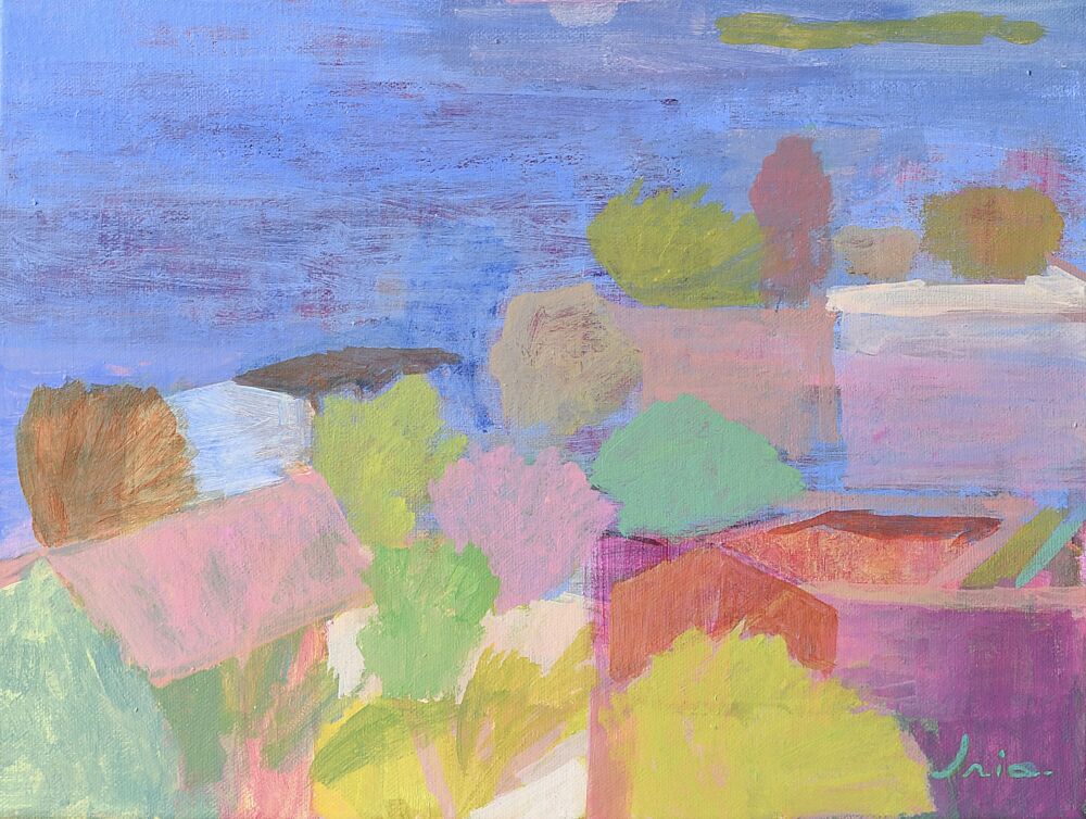Colorful Village Landscape art print by Iria Fernandez for $57.95 CAD