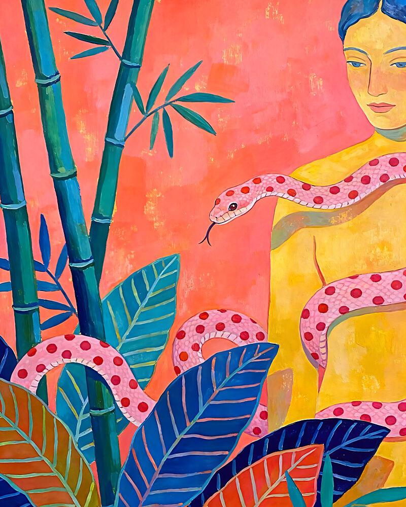 Woman Pink Snake Jungle art print by Uma Gokhale for $57.95 CAD