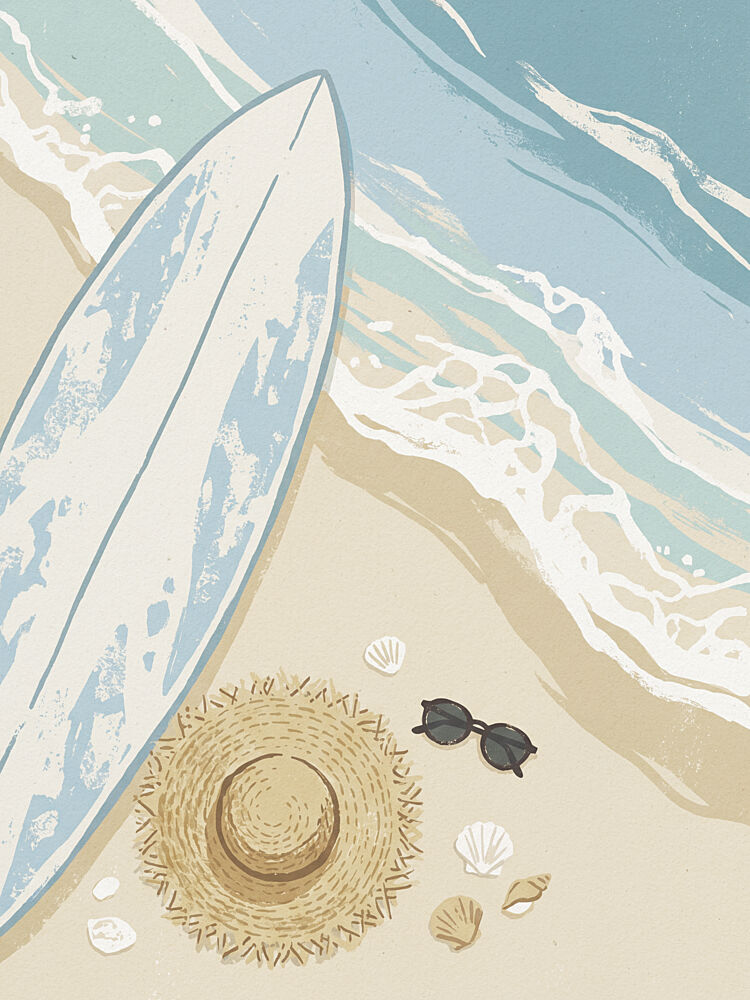 Surfboard and Summer Hat art print by Andreas Magnusson for $57.95 CAD