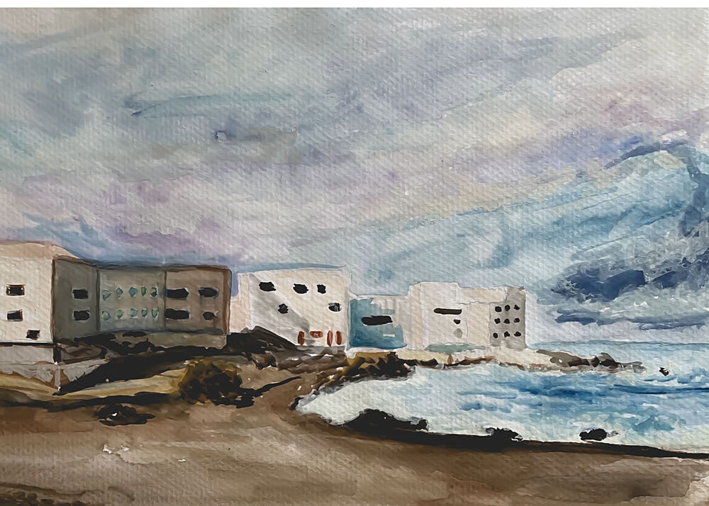 Coastal Buildings Stormy Sea art print by Carola Cedell for $57.95 CAD