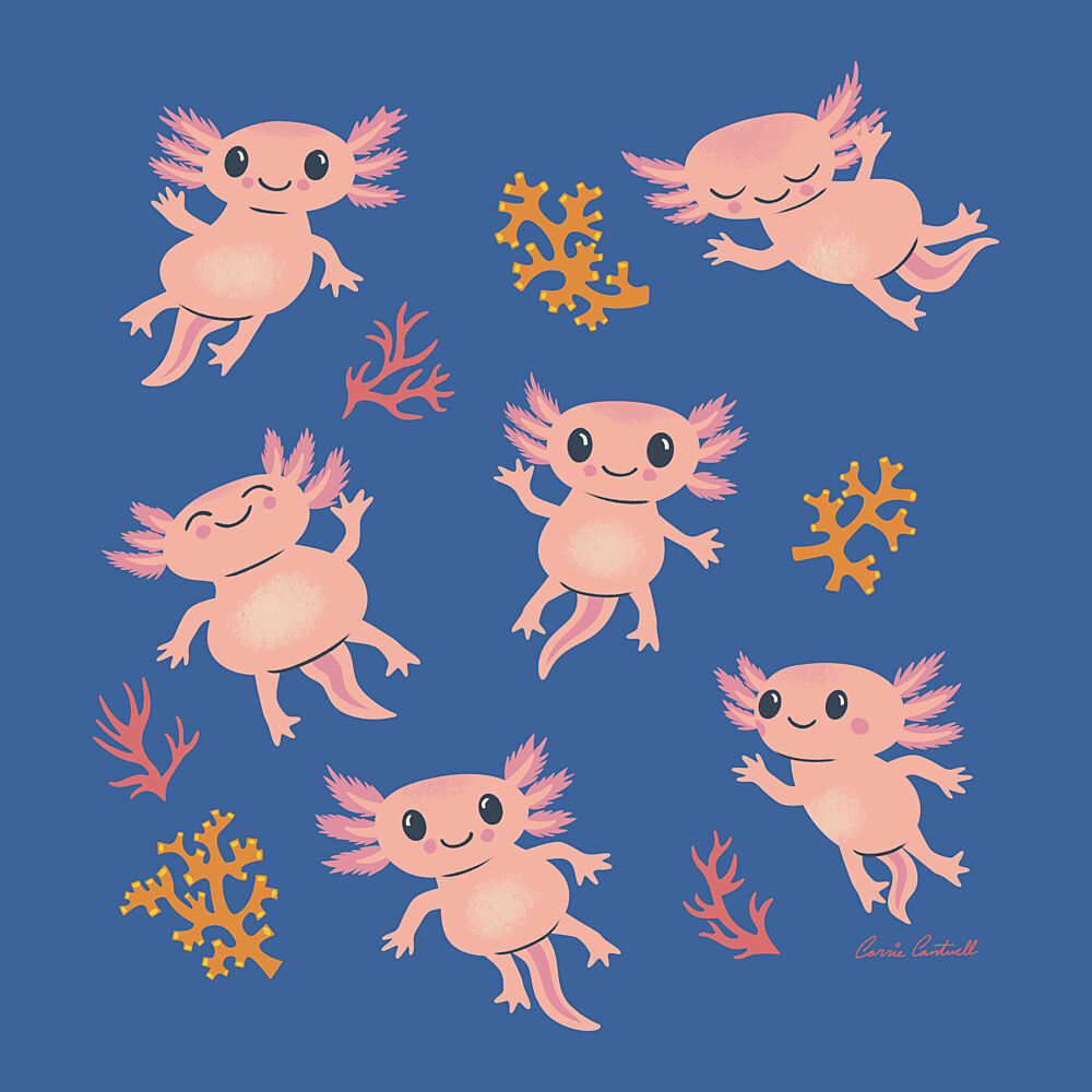 Cute Pink Axolotls art print by Carrie Cantwell for $57.95 CAD