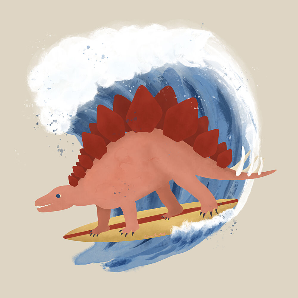 Surfing Stegosaurus art print by Carrie Cantwell for $57.95 CAD