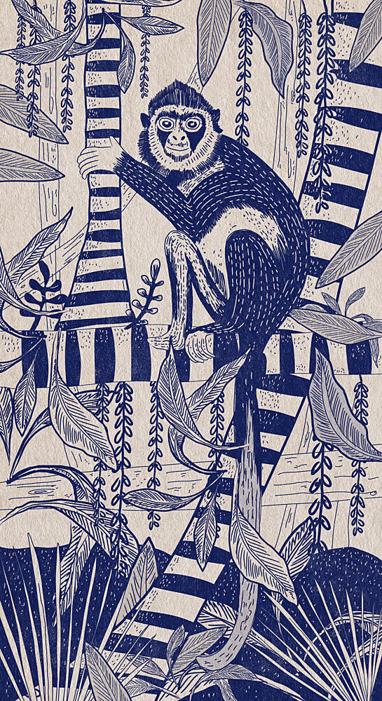 Tropical Striped Monkey art print by Nicholas for $57.95 CAD