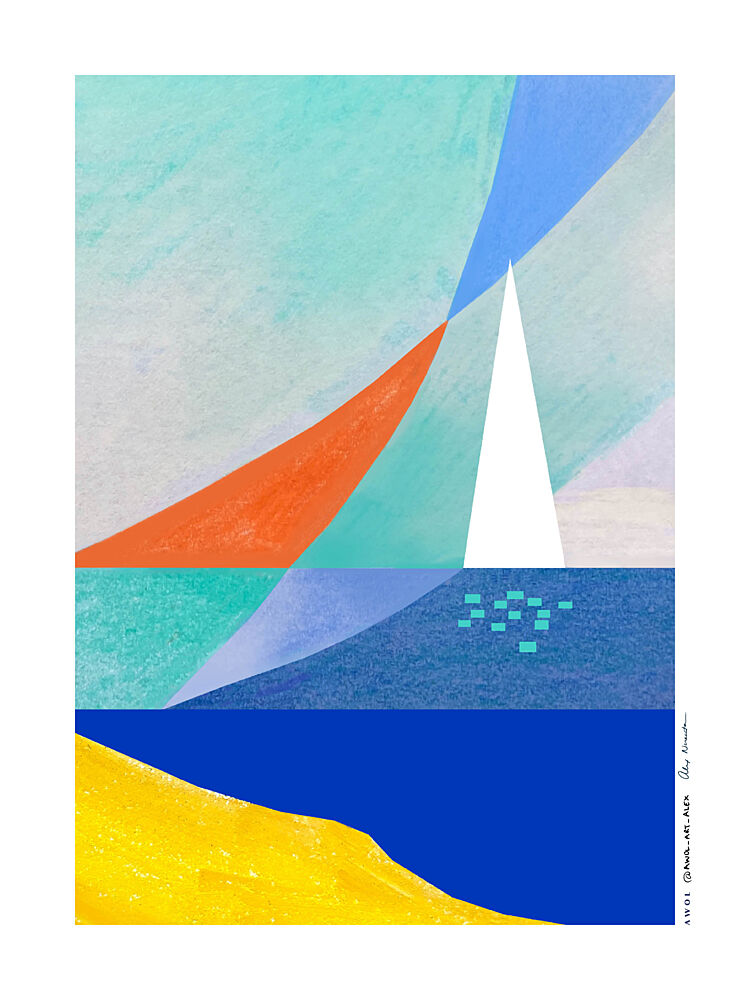 Geometric Ocean Sailboat art print by Alex Nereuta for $57.95 CAD