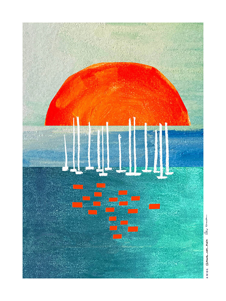 Orange Sun Sailboats art print by Alex Nereuta for $57.95 CAD