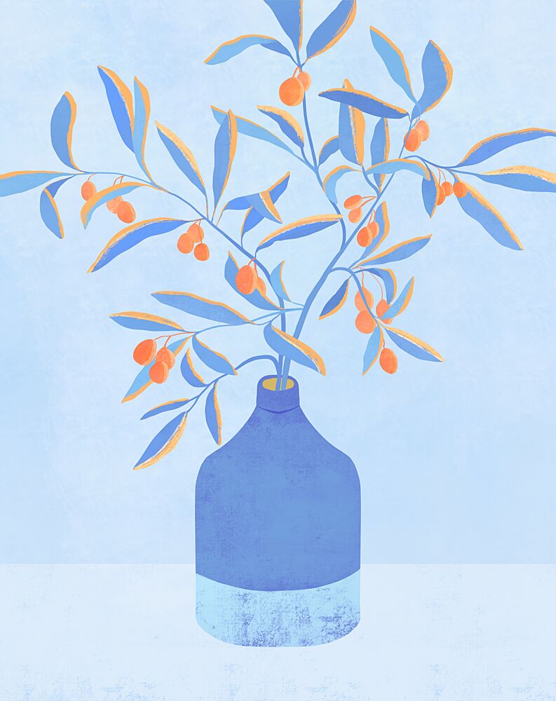 Vibrant Berries Blue Vase art print by Kristian Gallagher for $57.95 CAD