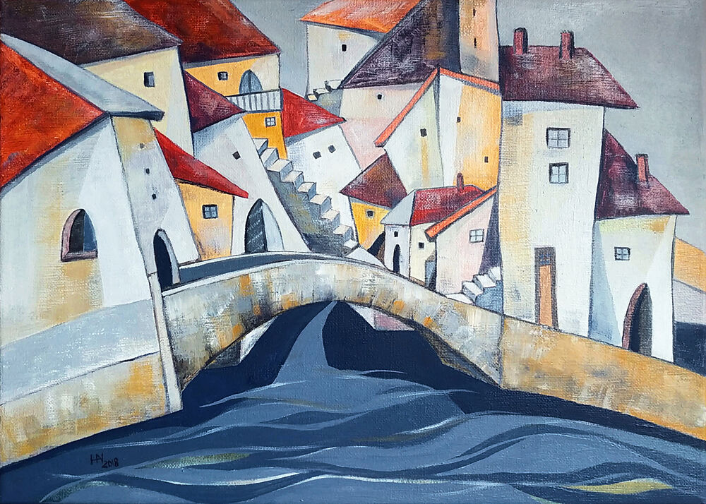 Charming River Town art print by Aniko Hencz for $57.95 CAD