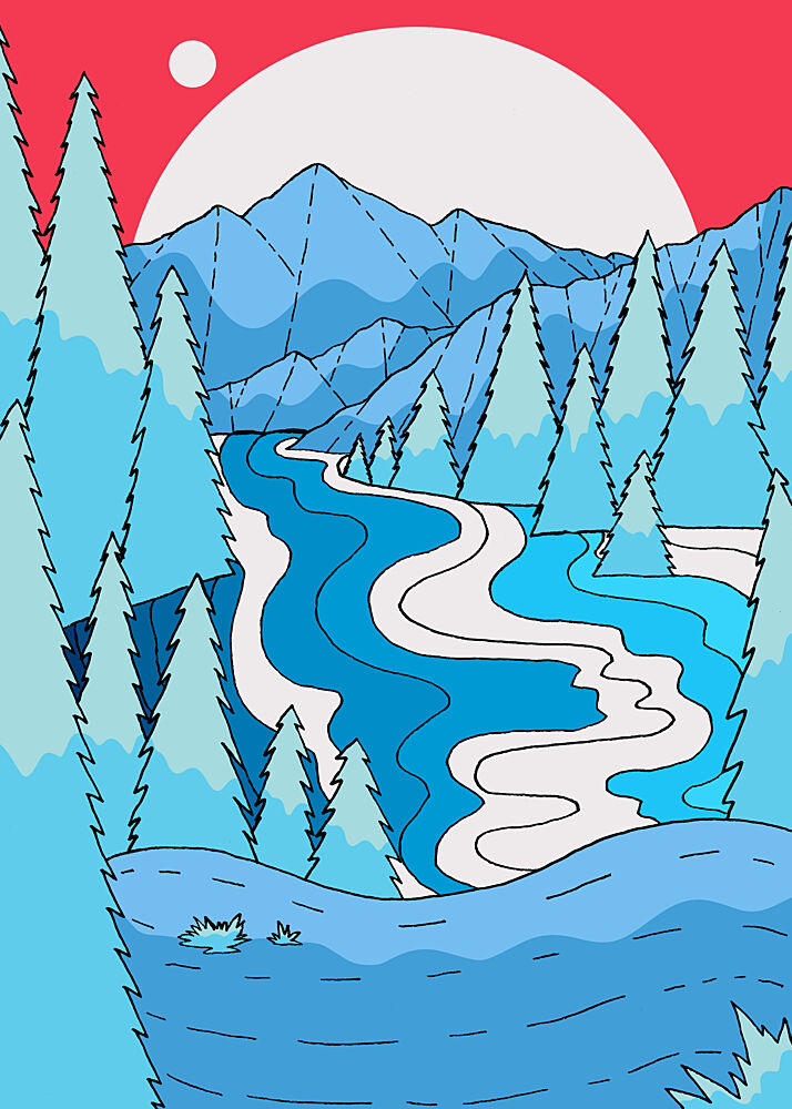 Red Sky Winter Mountains art print by Stephen Wade for $57.95 CAD
