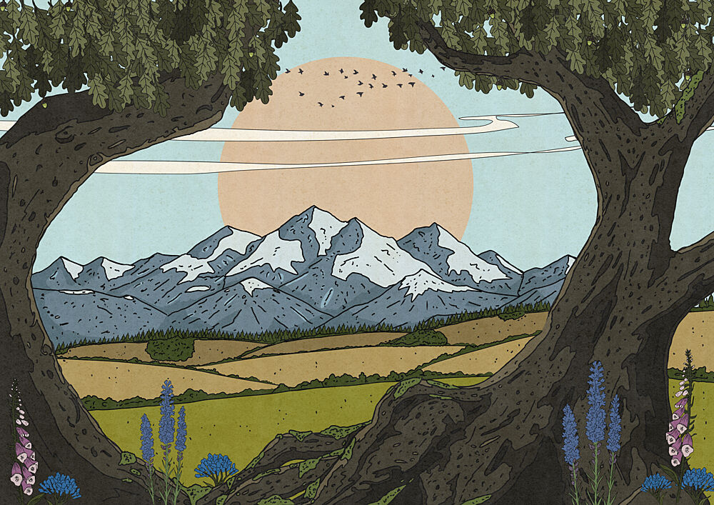 Framed Mountain Valley Sunset art print by Nicholas for $57.95 CAD